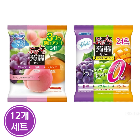 💥무료배송💥【ぷるんと蒟蒻ゼリー大袋】오리히로 곤약젤리 큰 봉지 24개입 12봉지